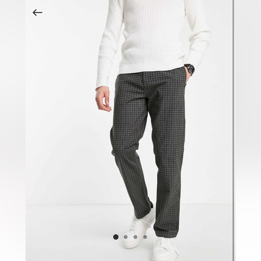 River Island Relaxed Fit Smart Pants in Navy Check W34 L32